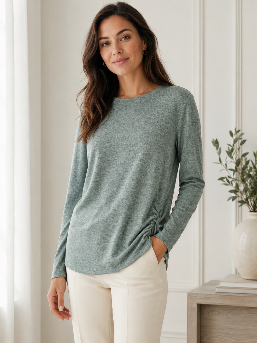 Sampeel Heathered Gray Tunic With Cinched Sides Medium NWT